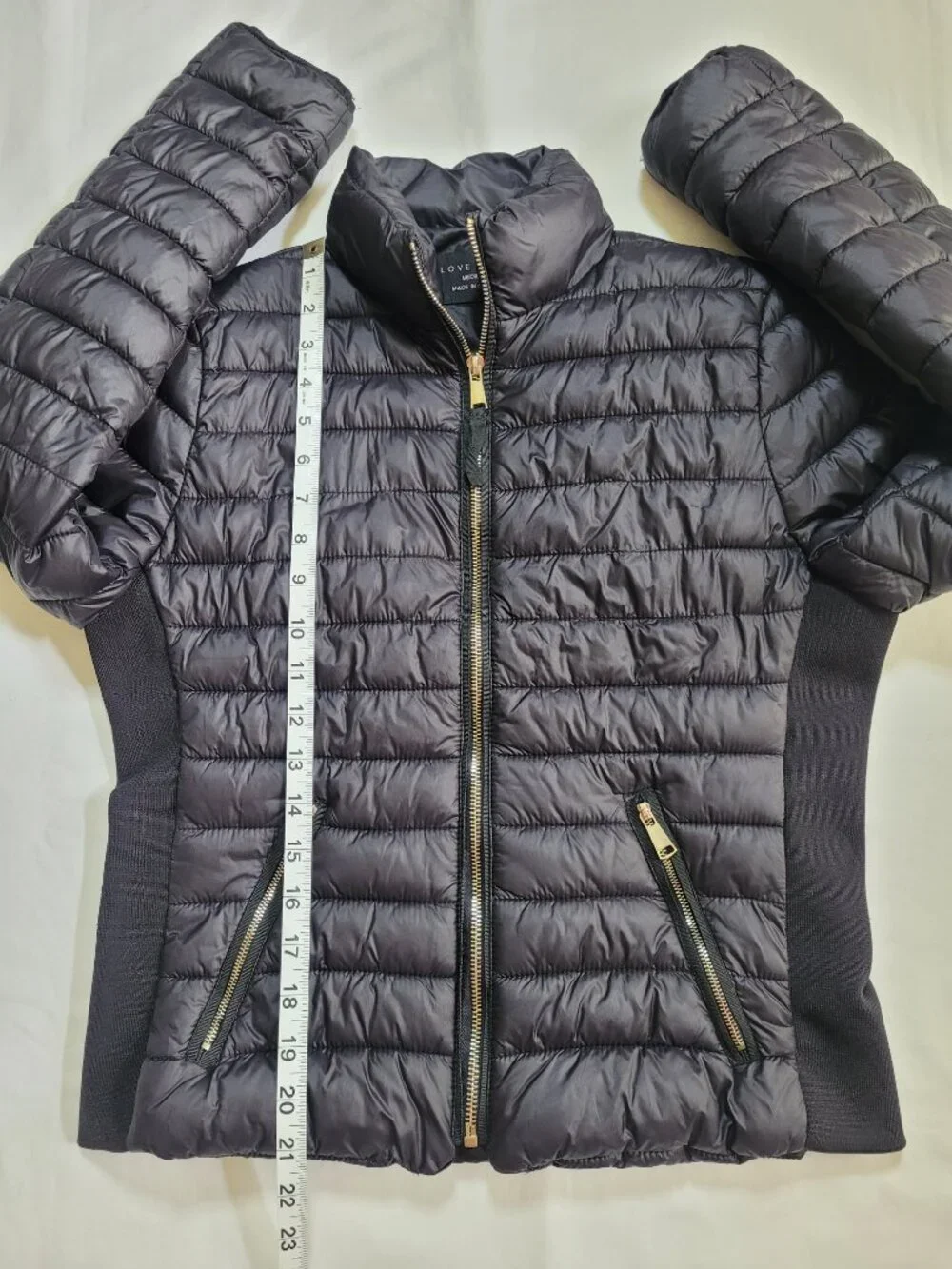 Love Tree Womens Quilted Puffer Jacket Full Zip Black Medium Streetwear